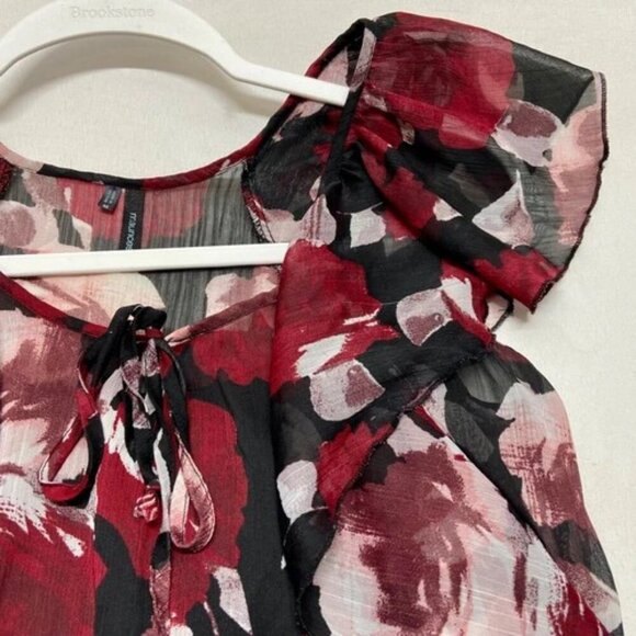 Maurices Blouse Women's Medium Red Black Layered Short Sleeve Fully Lined V-Neck - Picture 5 of 9